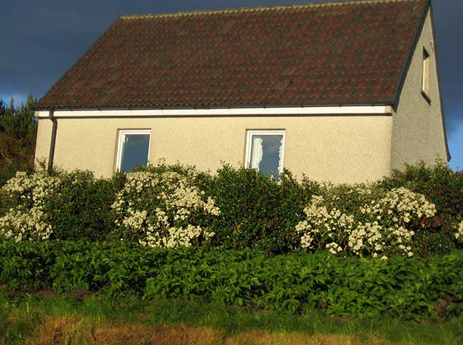 sunset red light on small cottage